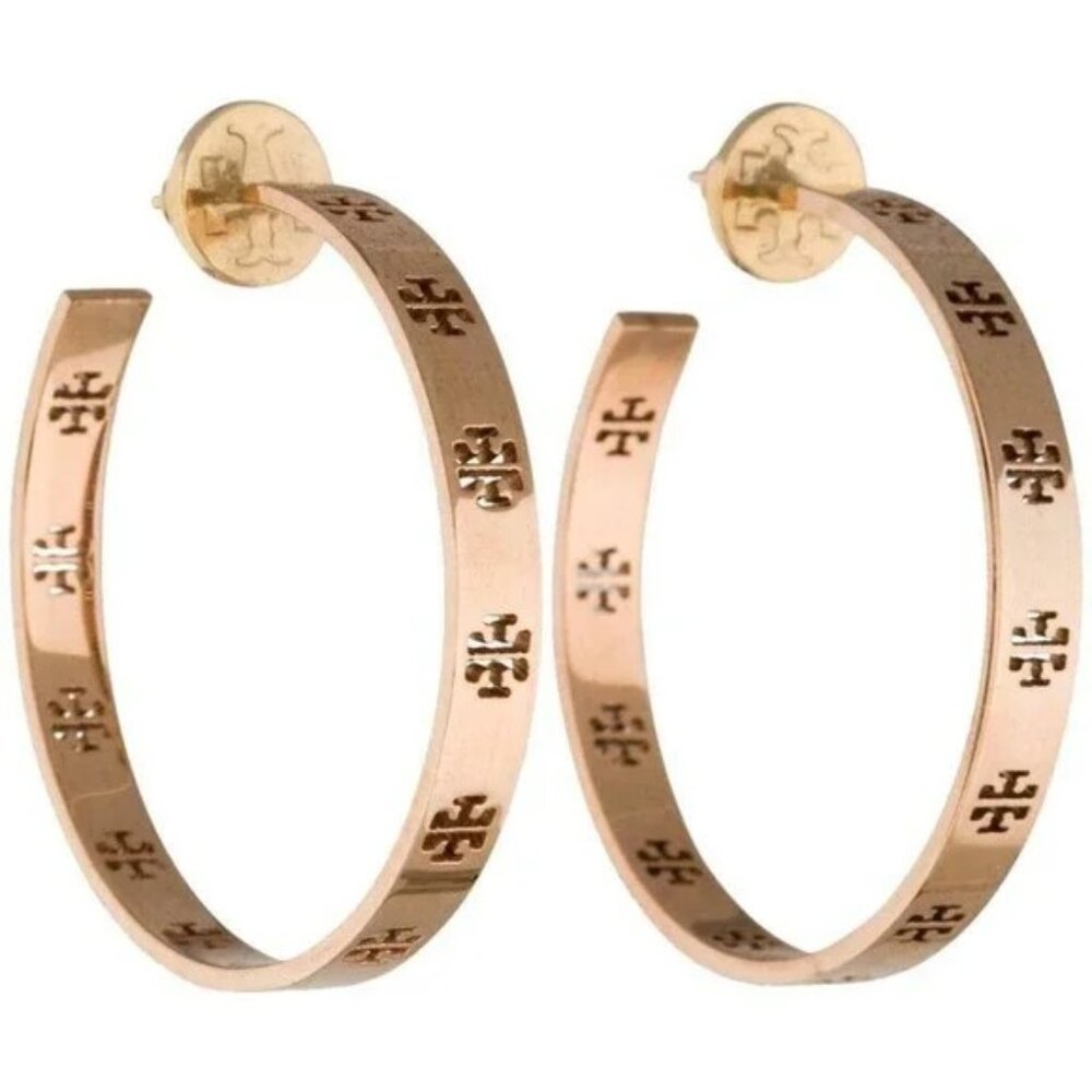 Tory Burch Pierced T Rose Gold Hoops